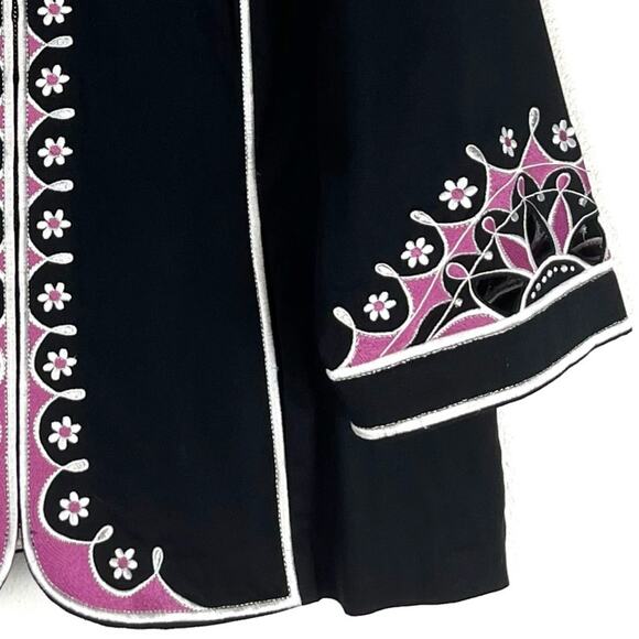 Bob Mackie Jacket Wearable Art Full Zip Pockets Embroidered XL Black Pink - Picture 5 of 10